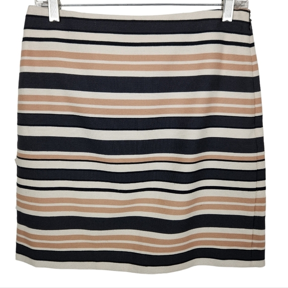 Ann Taylor LOFT Cream Tan Charcoal Black Striped Neutral Skirt Women's Size 2 - Picture 3 of 8